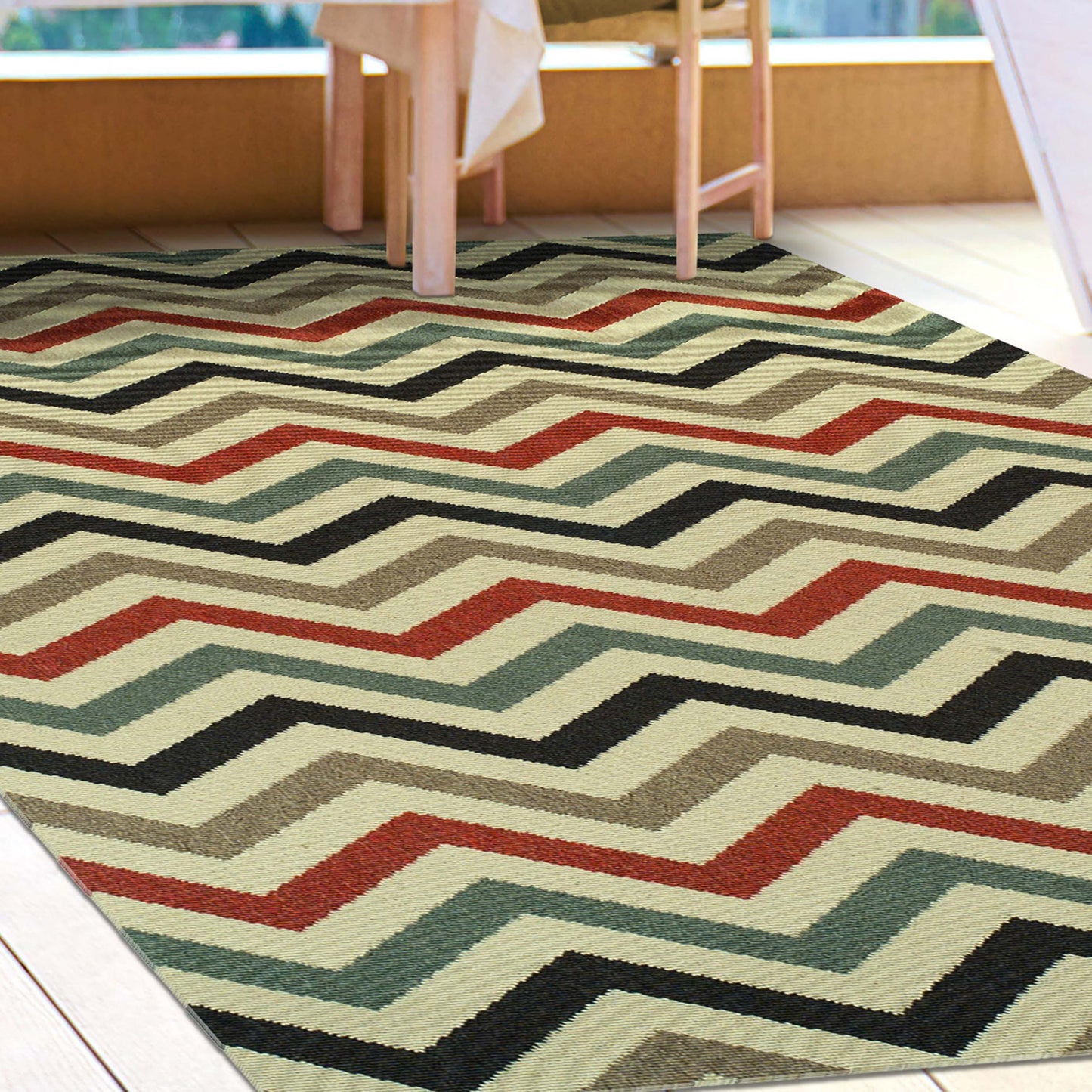 Chevron Zig-Zag Geometric Modern Indoor Outdoor Area Rug - Beige