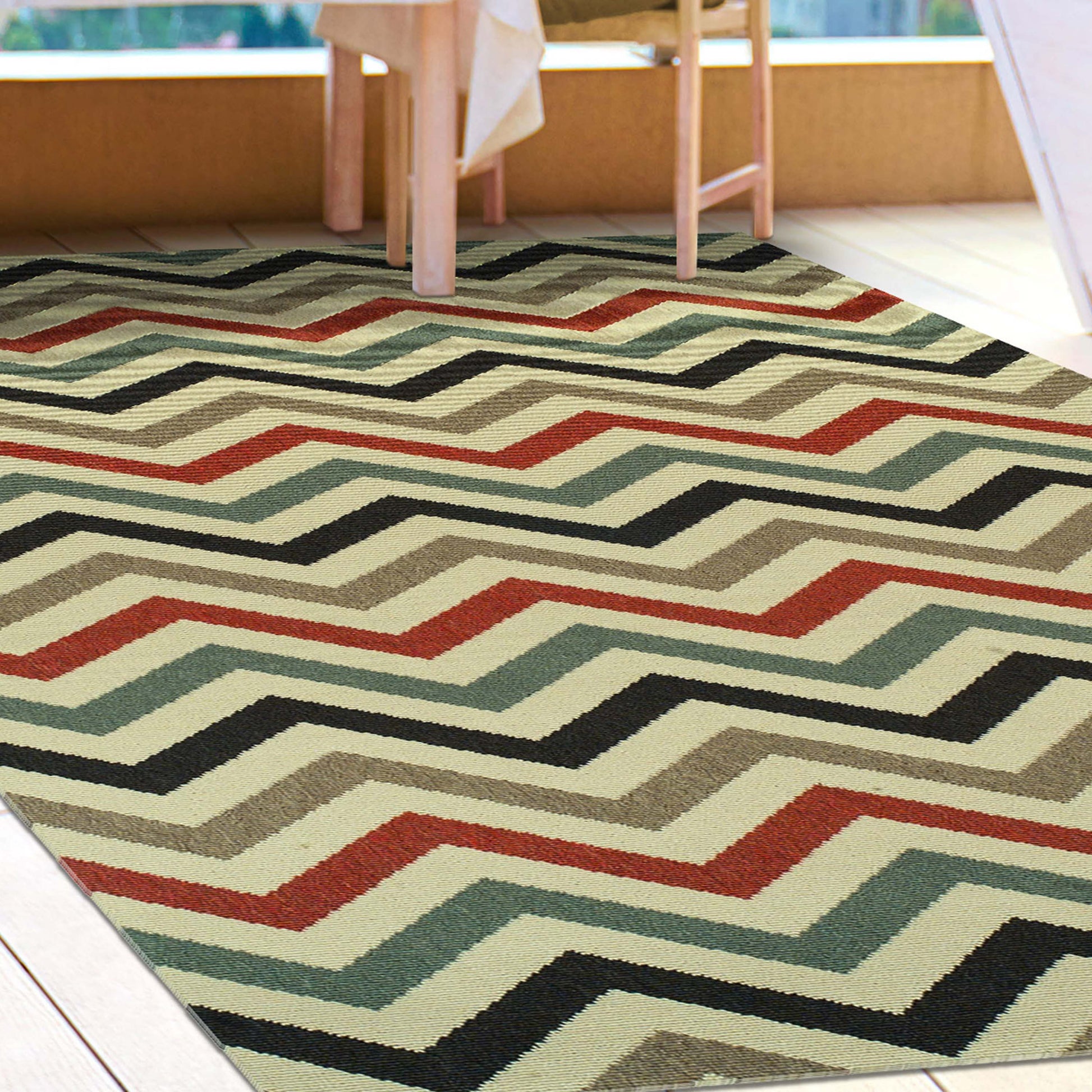 Chevron Zig-Zag Geometric Modern Indoor Outdoor Area Rug - Beige