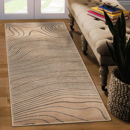 Veer Modern Abstract Wood Grain Indoor Area Rug or Runner - Beige