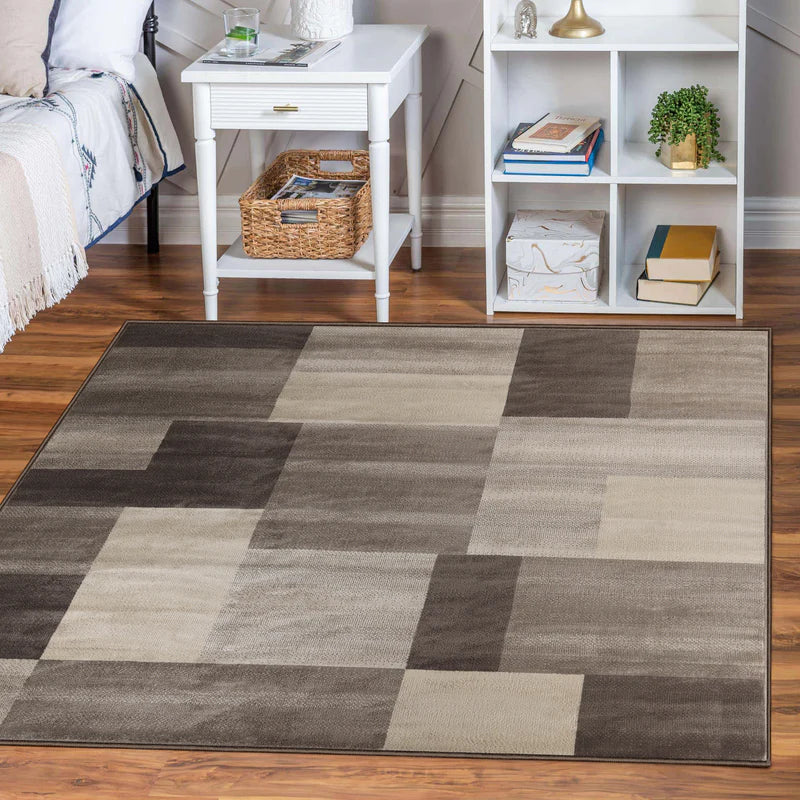 Clifton Geometric Color Block Plush Indoor Area Rug or Runner Rug - Beige