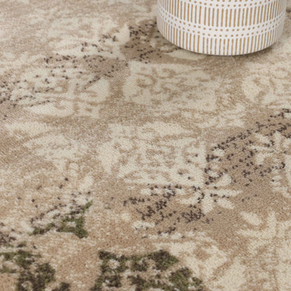Mystique Distressed Damask Contemporary Area Rug - Beige