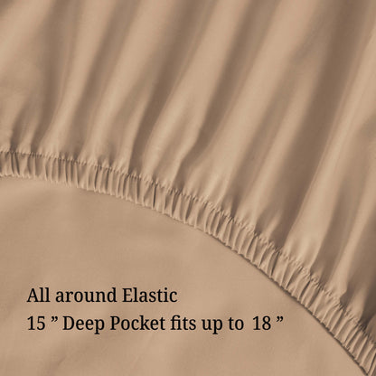 Egyptian Cotton 300 Thread Count Solid Deep Pocket Sheet Set - Beige