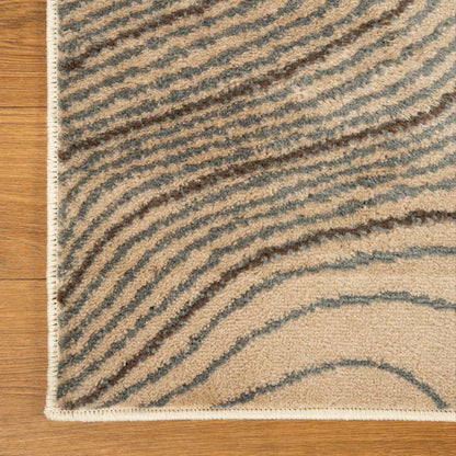 Veer Modern Abstract Wood Grain Indoor Area Rug or Runner - Beige