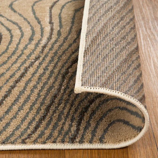 Veer Modern Abstract Wood Grain Indoor Area Rug or Runner - Beige