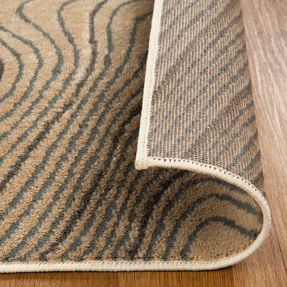 Veer Modern Abstract Wood Grain Indoor Area Rug or Runner - Beige