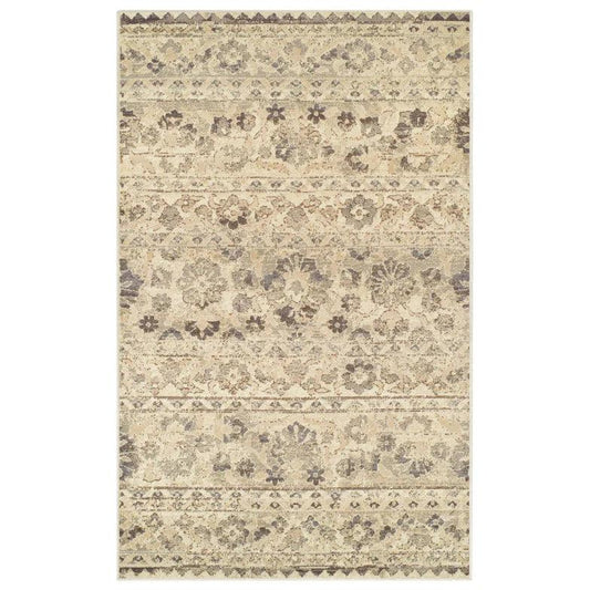 Fawn Distressed Floral Stripes Area Rug
