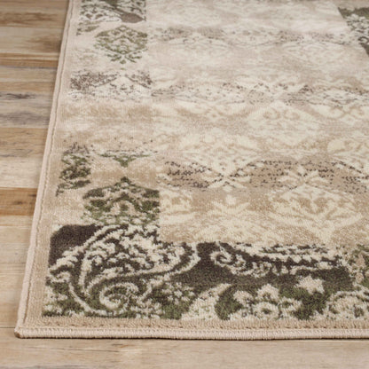 Mystique Distressed Damask Contemporary Area Rug - Beige