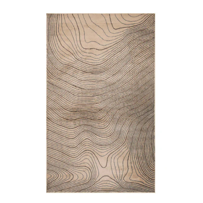 Veer Modern Abstract Wood Grain Indoor Area Rug or Runner - Beige