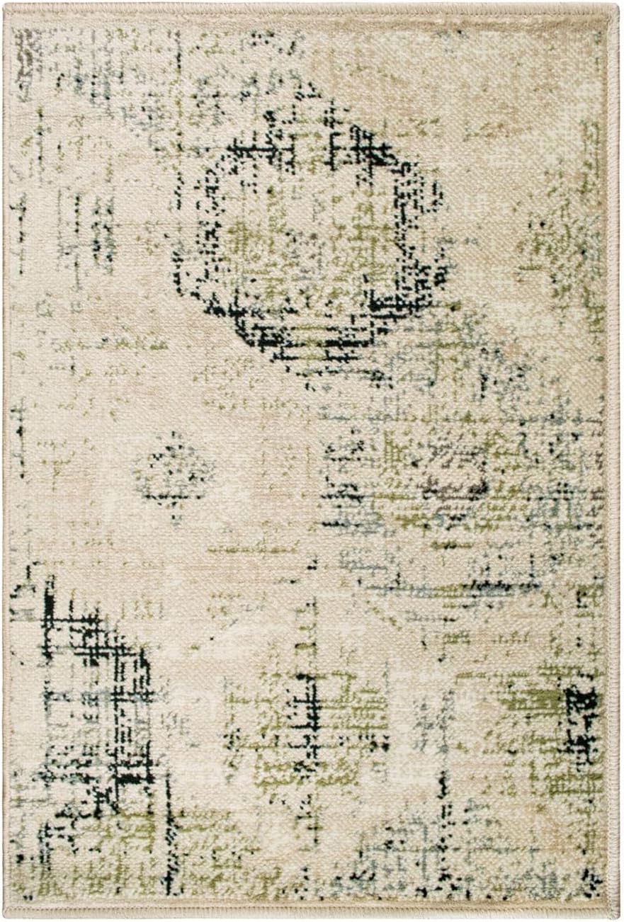 Arabella Heavily Distressed Retro Geometric Area Rug or Runner - Beige
