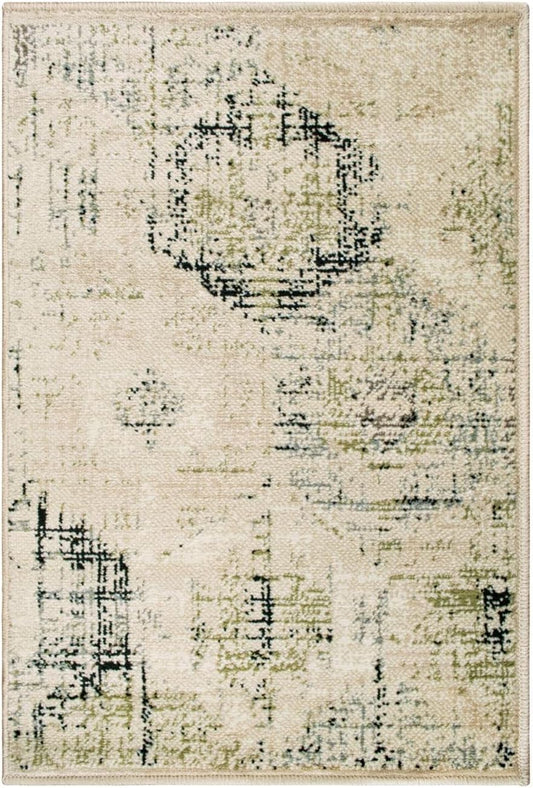 Arabella Heavily Distressed Retro Geometric Area Rug or Runner - Beige