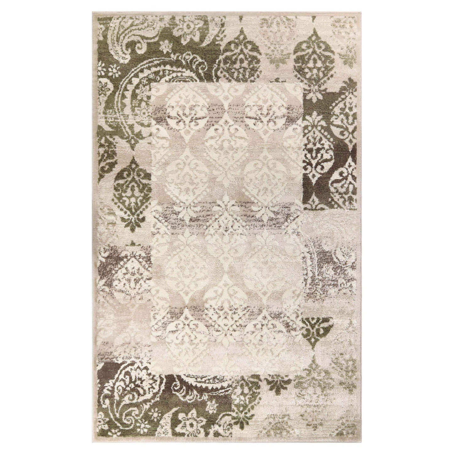 Mystique Distressed Damask Contemporary Area Rug - Beige