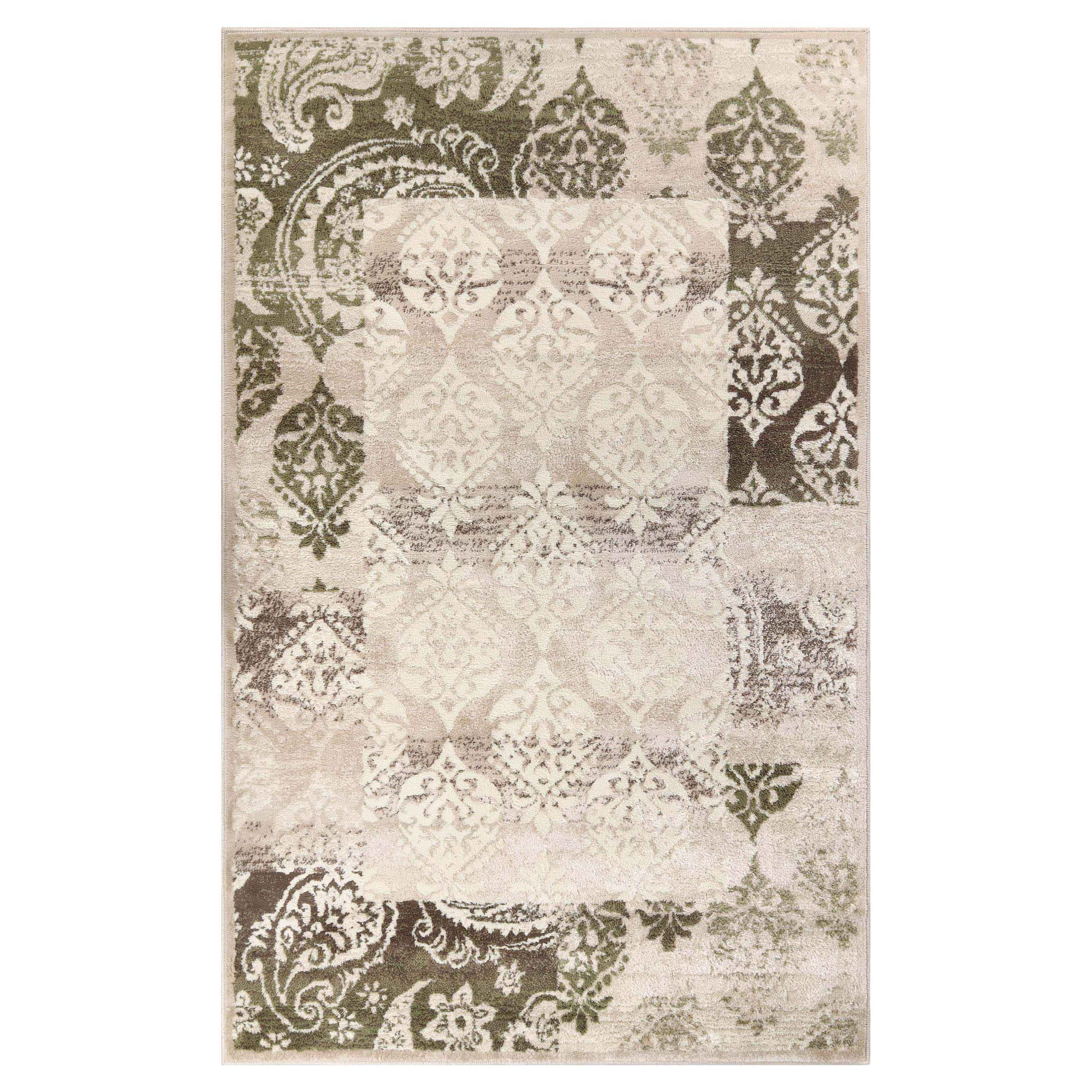 Mystique Distressed Damask Contemporary Area Rug - Beige
