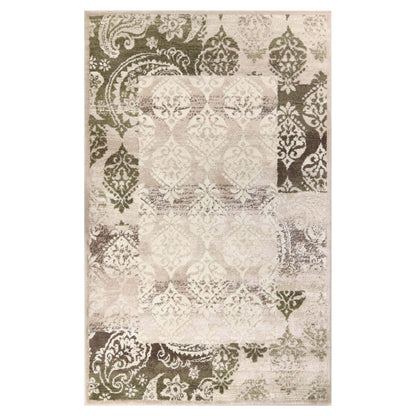 Mystique Distressed Damask Contemporary Area Rug - Beige