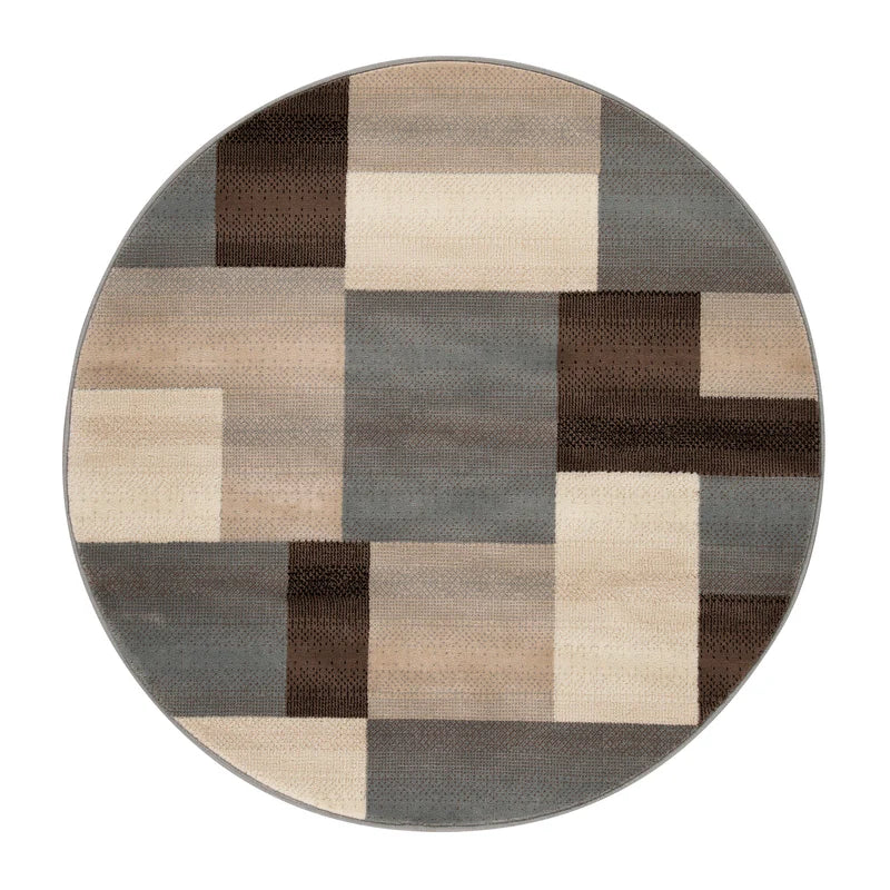 Clifton Geometric Color Block Plush Indoor Area Rug or Runner Rug - Beige-Blue