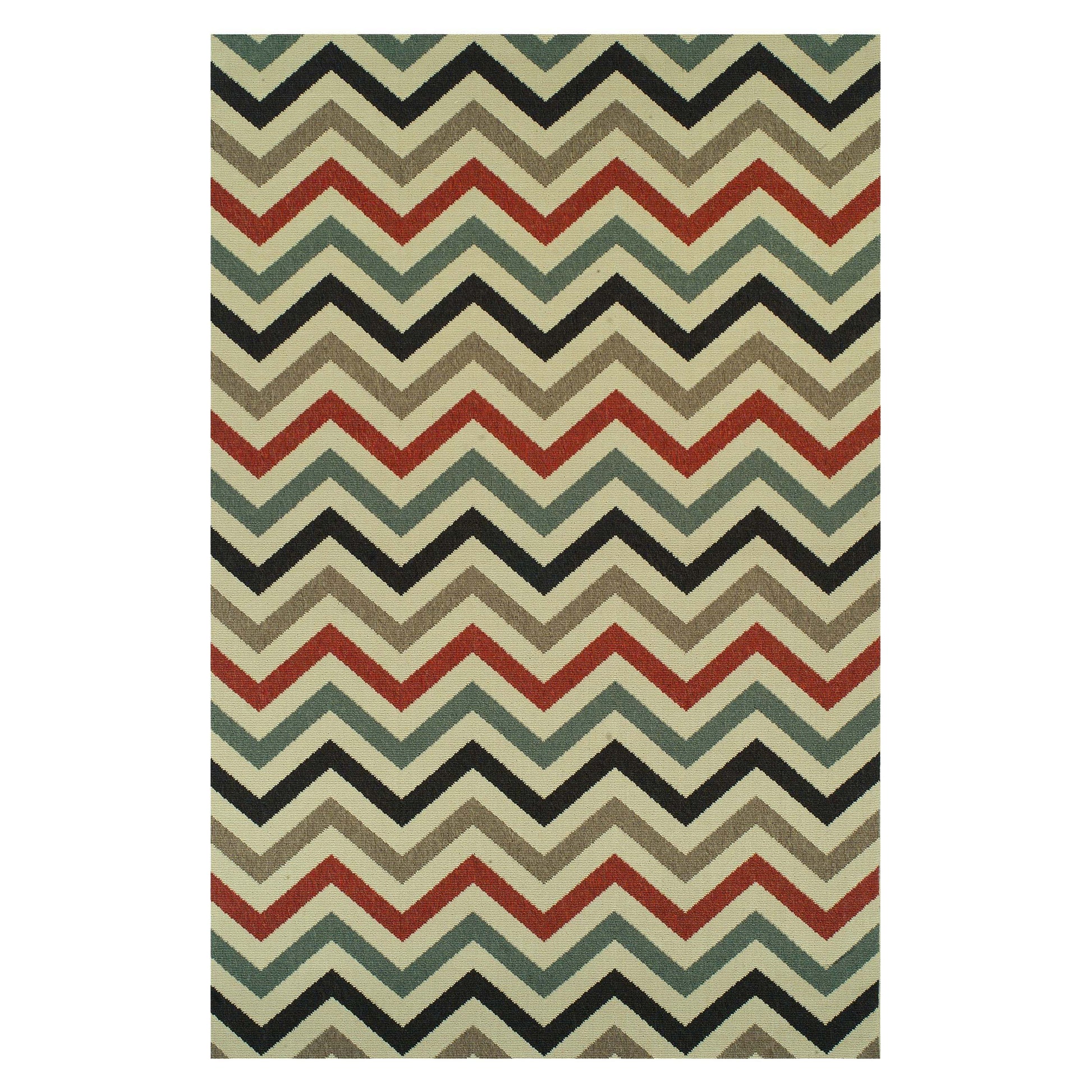 Chevron Zig-Zag Geometric Modern Indoor Outdoor Area Rug - Beige