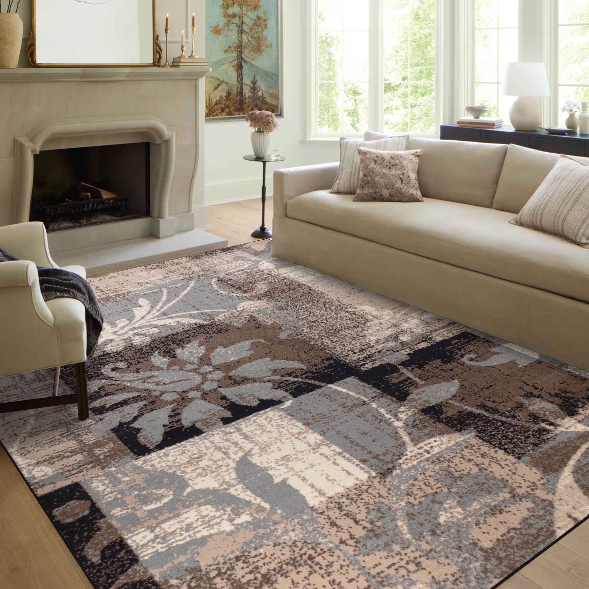 Pastiche Contemporary Floral Patchwork Indoor Area Rug or Runner - Beige