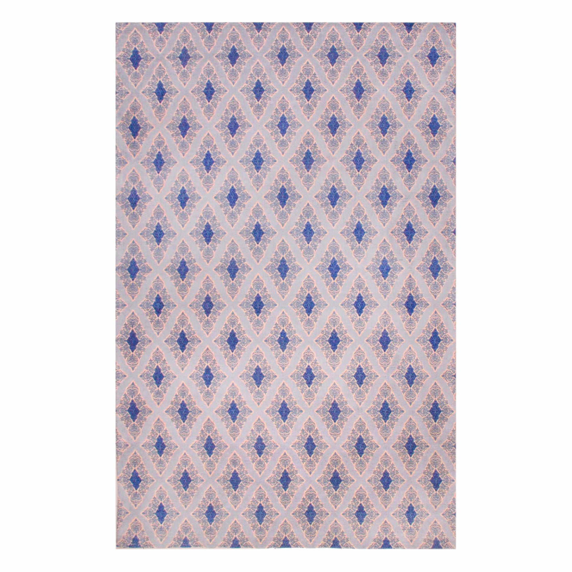 Superior Birmingham Diamond Medallion Handwoven Cotton Chenille Area Rug - Blue