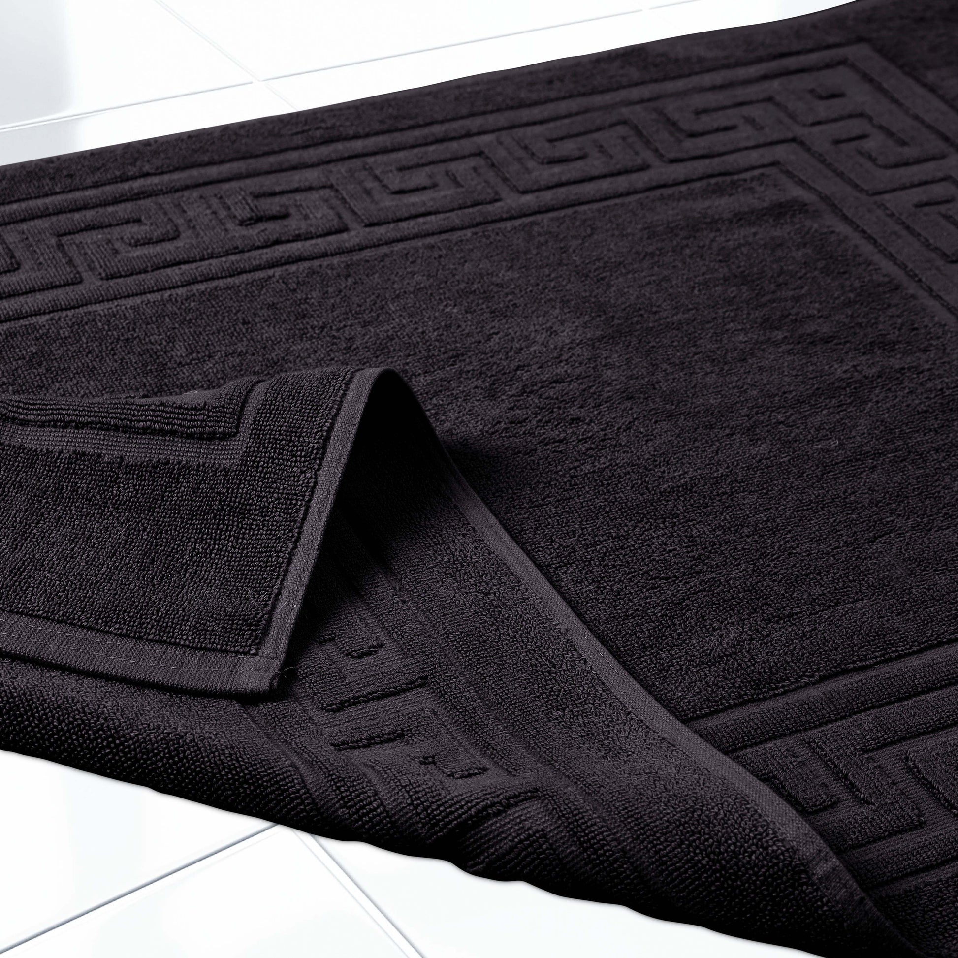 100% Cotton Highly-Absorbent Greek Key Border Solid 2-Piece Bath Mat Set - Black