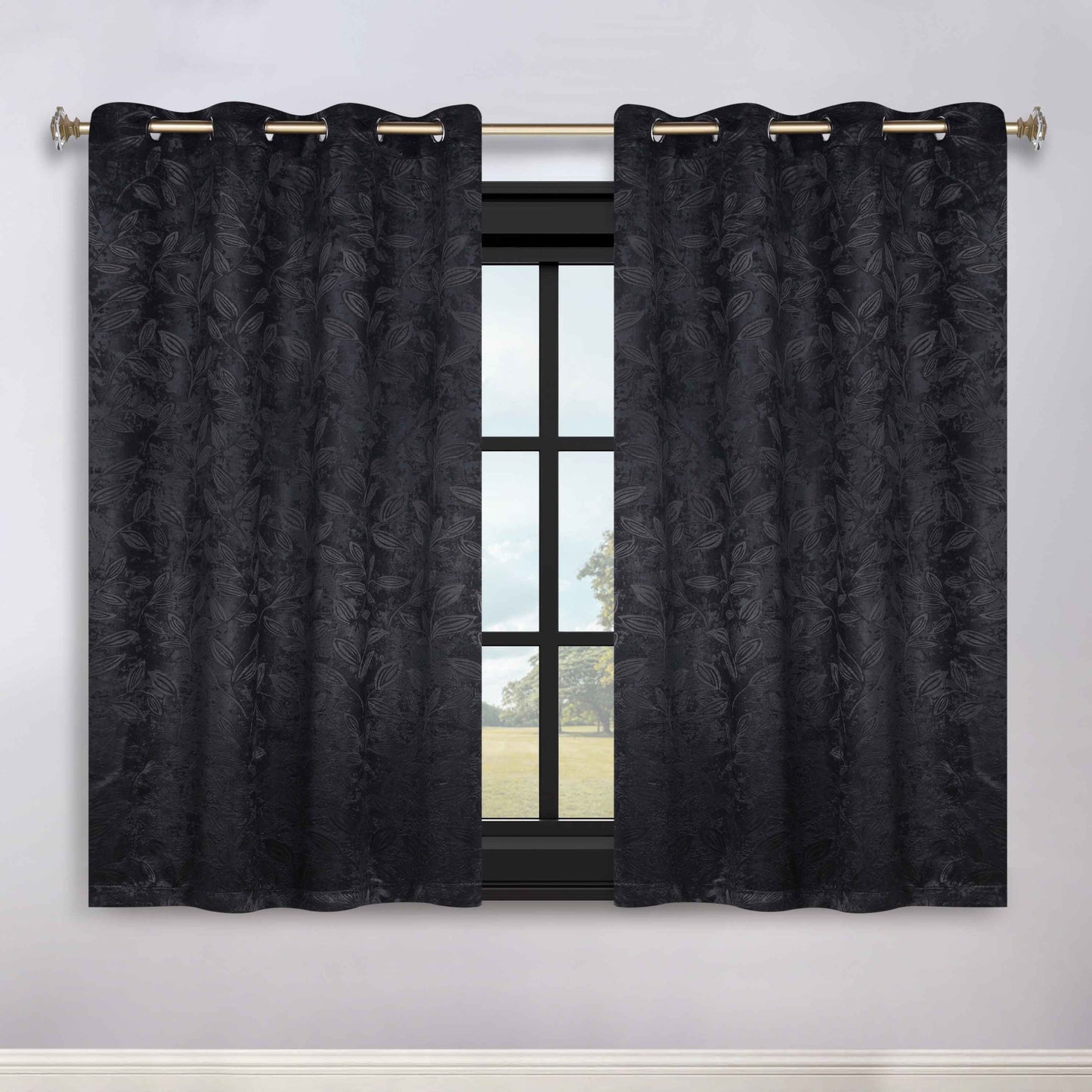 Leaves Room Darkening Grommet Blackout Curtain Panels, Set of 2