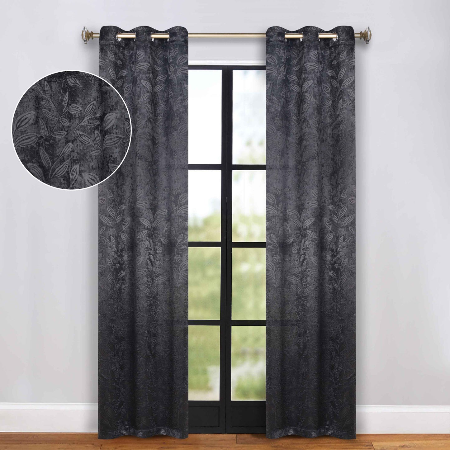 Leaves Room Darkening Grommet Blackout Curtain Panels, Set of 2