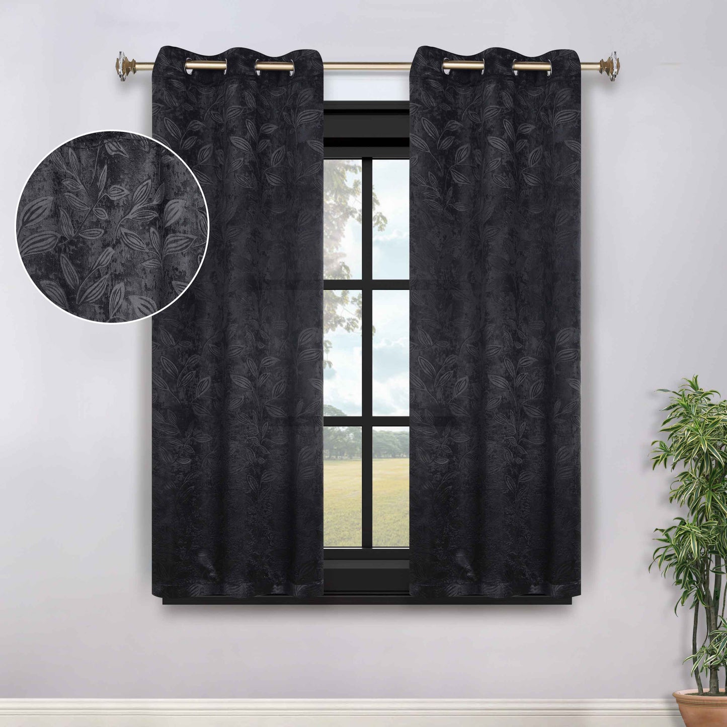 Leaves Room Darkening Grommet Blackout Curtain Panels, Set of 2