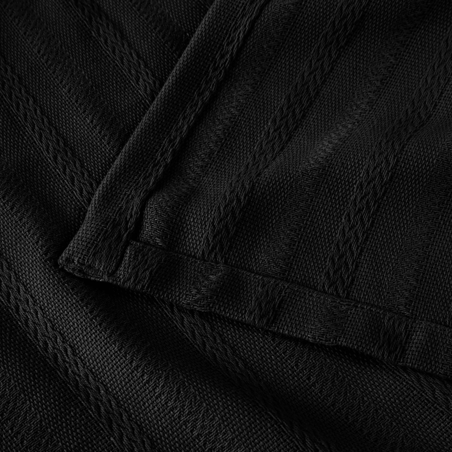 Clara Cotton Textured Jacquard Striped Lightweight Woven Blanket - Black