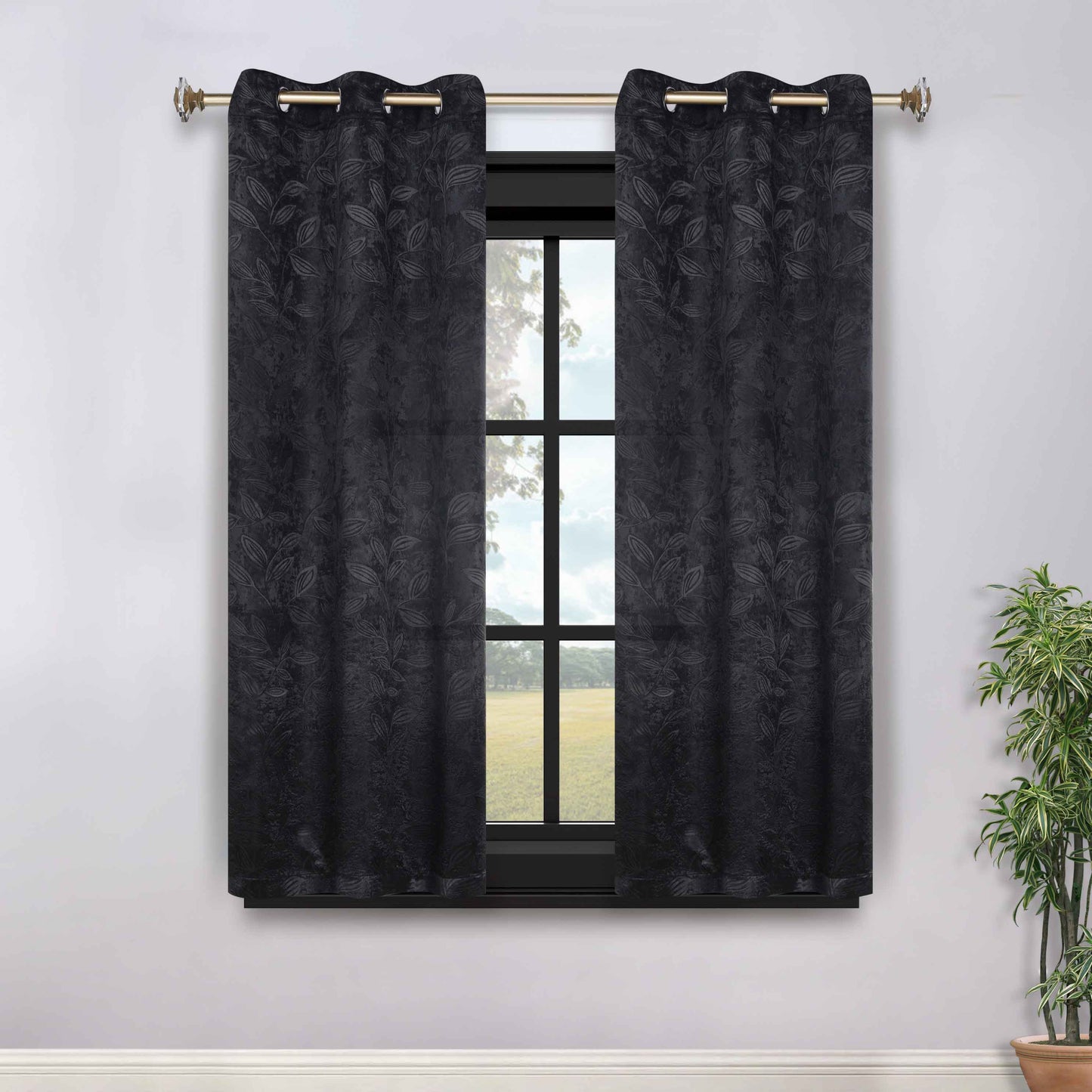 Leaves Room Darkening Grommet Blackout Curtain Panels, Set of 2