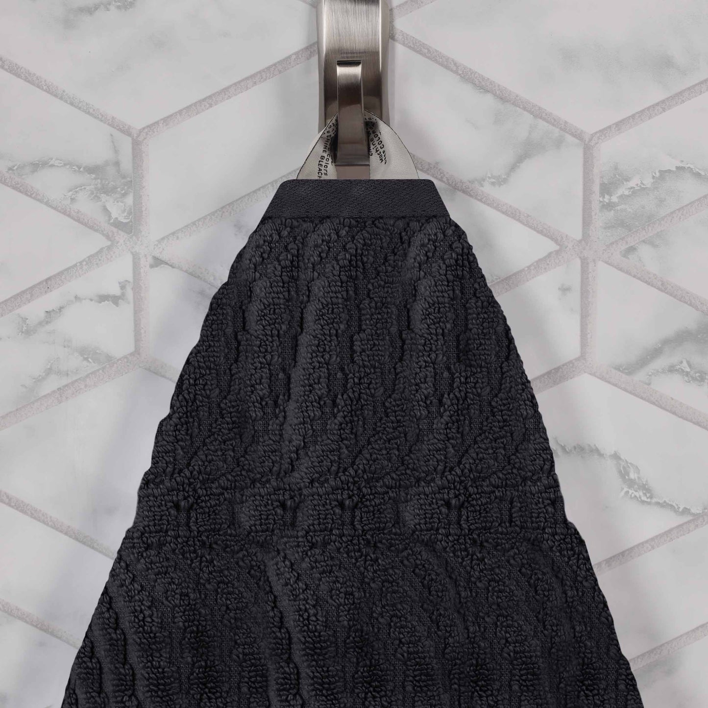 Chevron Zero Twist Solid and Jacquard Soft Cotton 6 Piece Towel Set - Black