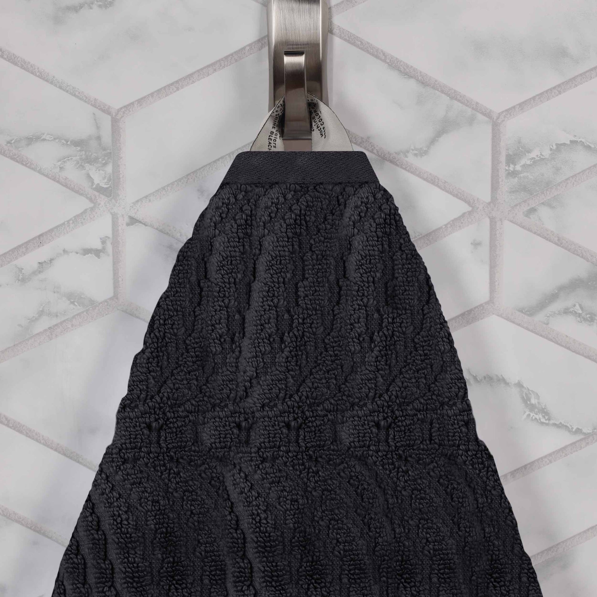 Chevron Zero Twist Solid and Jacquard Soft Cotton 6 Piece Towel Set - Black