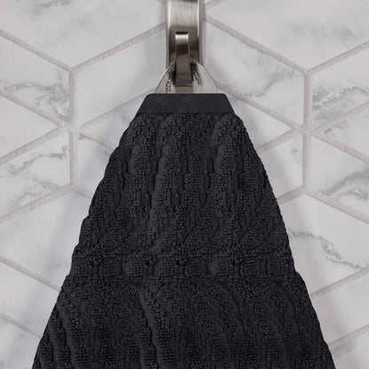 Chevron Zero Twist Solid and Jacquard Soft Cotton 6 Piece Towel Set - Black