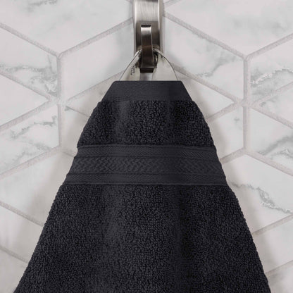 Chevron Zero Twist Solid and Jacquard Soft Cotton 6 Piece Towel Set - Black