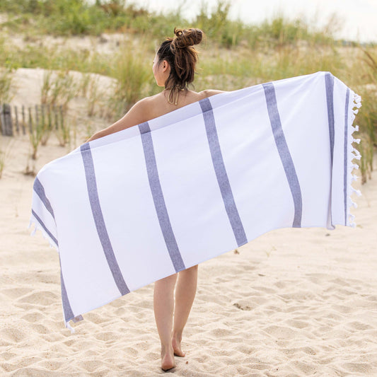 Tropical Cabana Stripe Fouta 4 Piece Beach Towel with Tassels