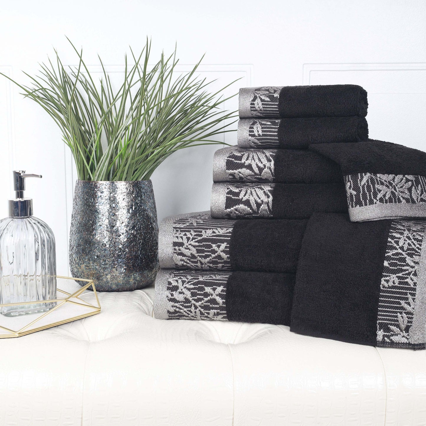 Wisteria Cotton Medium Weight Floral Jacquard Border 8 Piece Towel Set