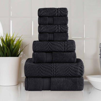 Chevron Zero Twist Solid and Jacquard Cotton 8 Piece Towel Set - Black