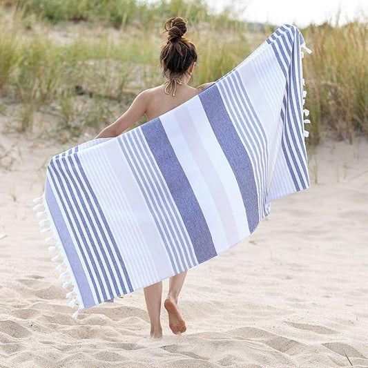 Meera Stripe Fouta 2 Piece Beach Towel Set with Tassels