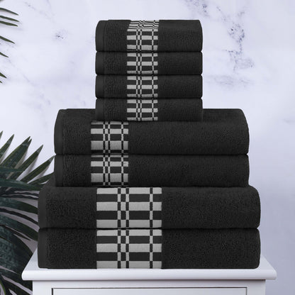 Larissa Cotton Geometric Border 8 Piece Assorted Towel Set - Black