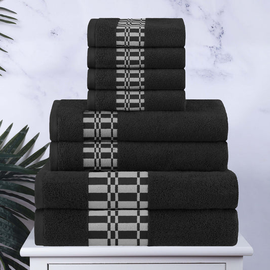 Larissa Cotton Geometric Border 8 Piece Assorted Towel Set - Black