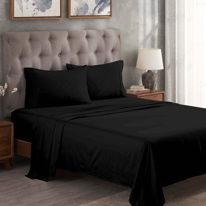 Egyptian Cotton 300 Thread Count Solid Deep Pocket Sheet Set - Black