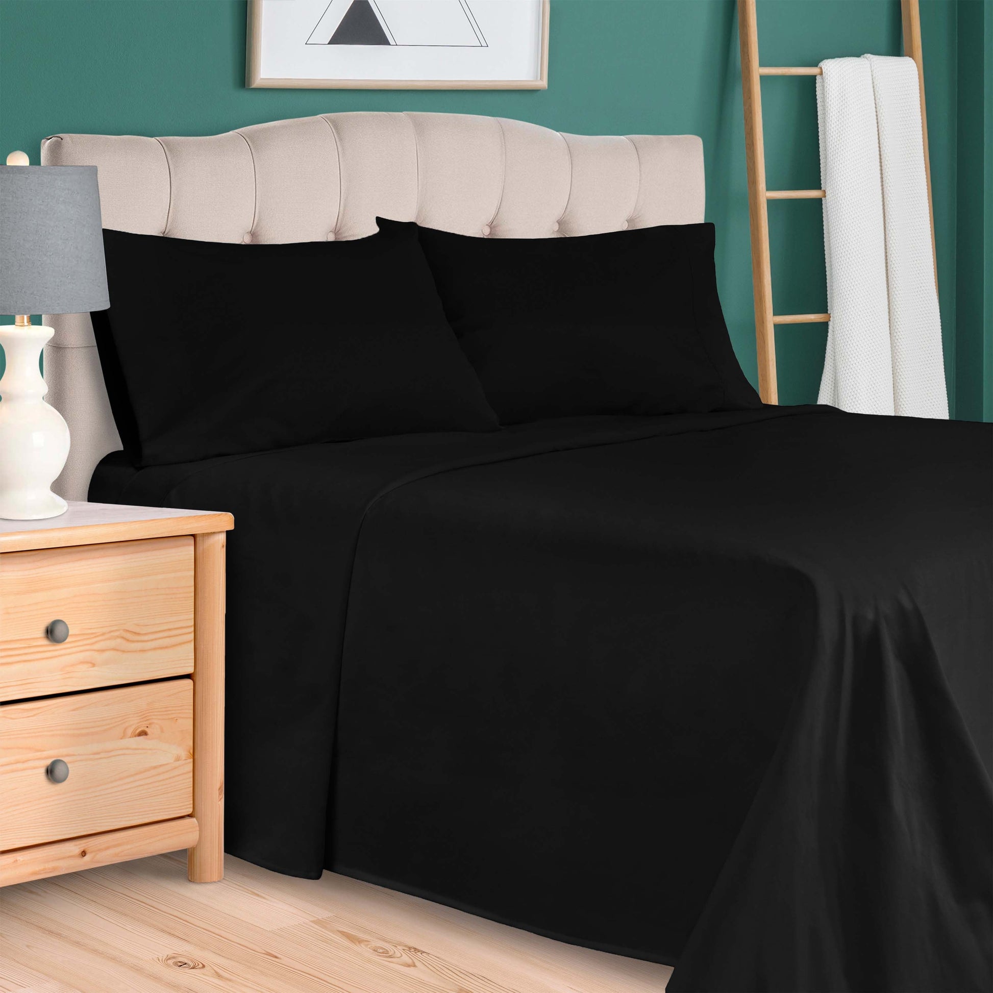 Egyptian Cotton 300 Thread Count Solid Deep Pocket Sheet Set - Black