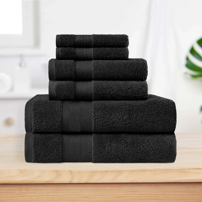 Turkish Cotton Highly Absorbent Solid 6 Piece Towel Set - Black