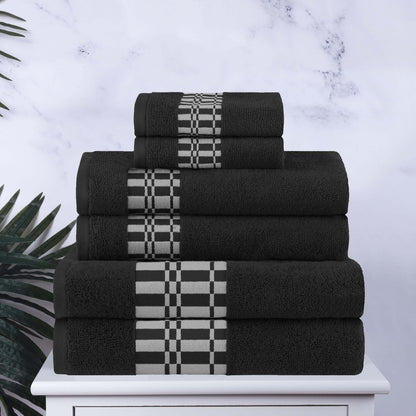 Larissa Cotton Geometric Border 6 Piece Assorted Towel Set - Black