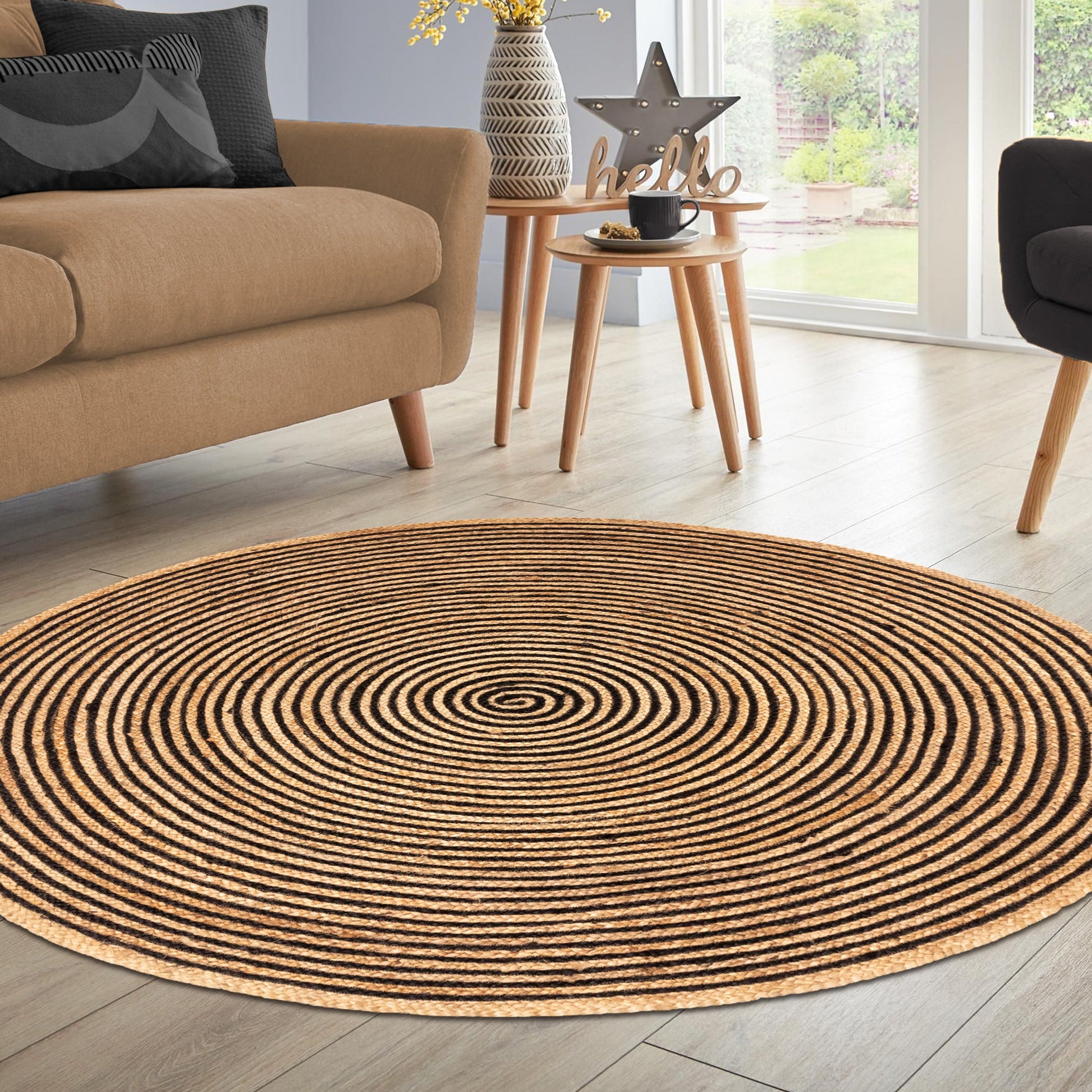 Braided Jute Reversible Round Indoor Outdoor Area Rug - Black