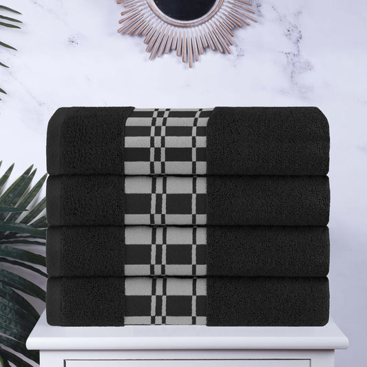 Larissa Cotton Geometric Border Bath Towel Set of 4 - Black