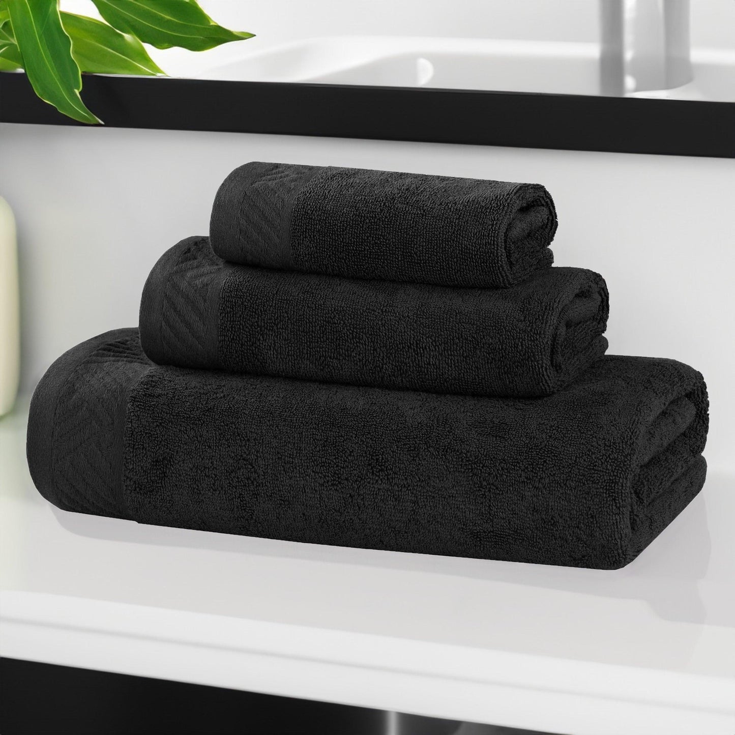 Basketweave Egyptian Cotton Solid 3 Piece Assorted Towel Set