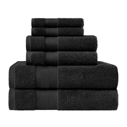 Turkish Cotton Highly Absorbent Solid 6 Piece Towel Set - Black
