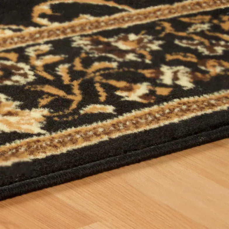 Barringer Floral Damask Traditional 3-Piece Area Rug Set - Black