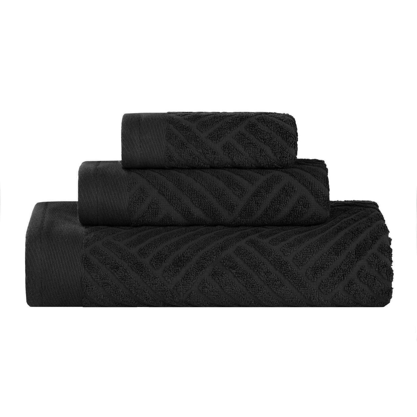 Basketweave Egyptian Cotton Jacquard 3 Piece Assorted Towel Set - Black