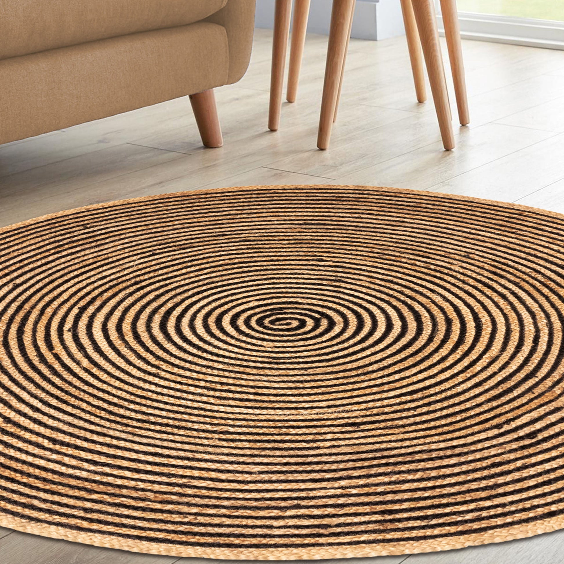 Braided Jute Reversible Round Indoor Outdoor Area Rug - Black