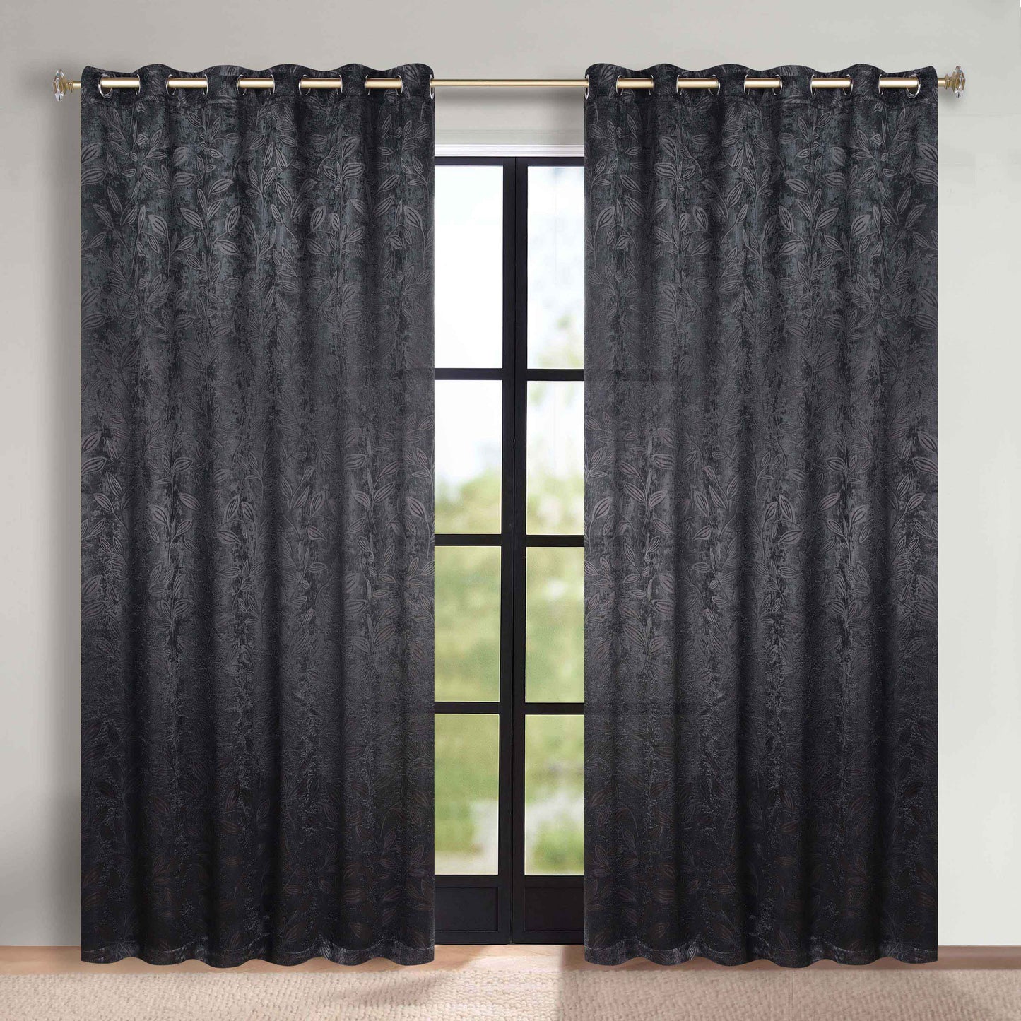 Leaves Room Darkening Grommet Blackout Curtain Panels, Set of 2