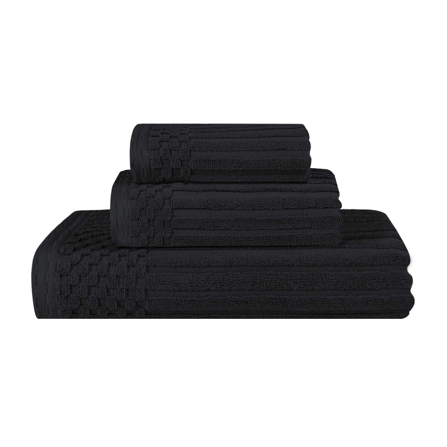 Soho Ribbed Cotton Absorbent 3 Piece Assorted Towel Set - Black